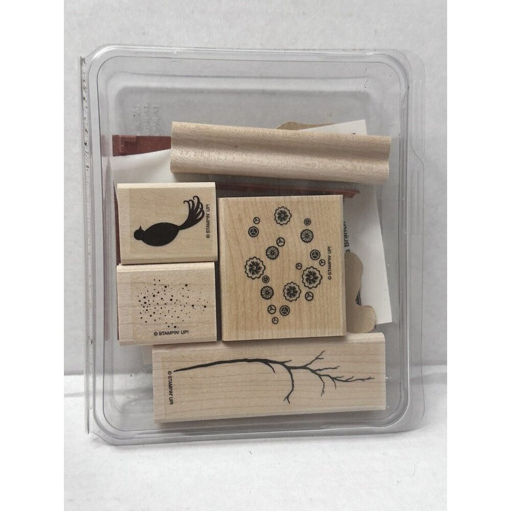 Stampin Up BIRD ON A BRANCH 5 wood mount stamps Tree blossoms thinking of you‎ - Picture 2 of 8